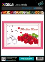 ISW060 Tranh thêu Istitch True Love Forever 69x45cm Đồng  hồ bó hoa hồng và cặp nhẫn