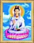 Tranh Phật bà Quan Âm ngồi_đèn, chớp 26x35